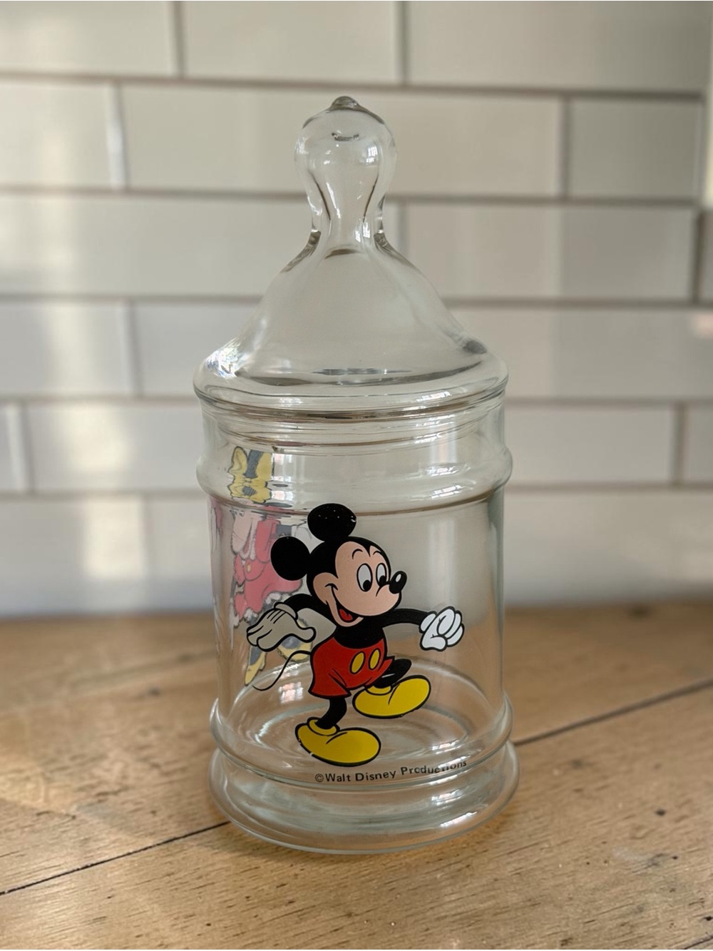 Vintage Walt Disney Productions Mickey Mouse Glass Apothecary Candy Canister Jar